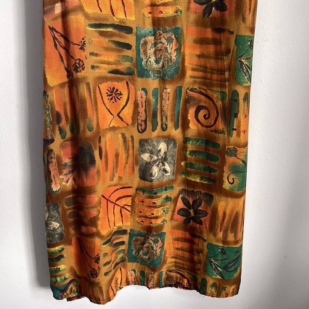 Vintage 90’s Y2K batik print tie back scoop neck shirt sleeve maxi dress sz M - Picture 3 of 9